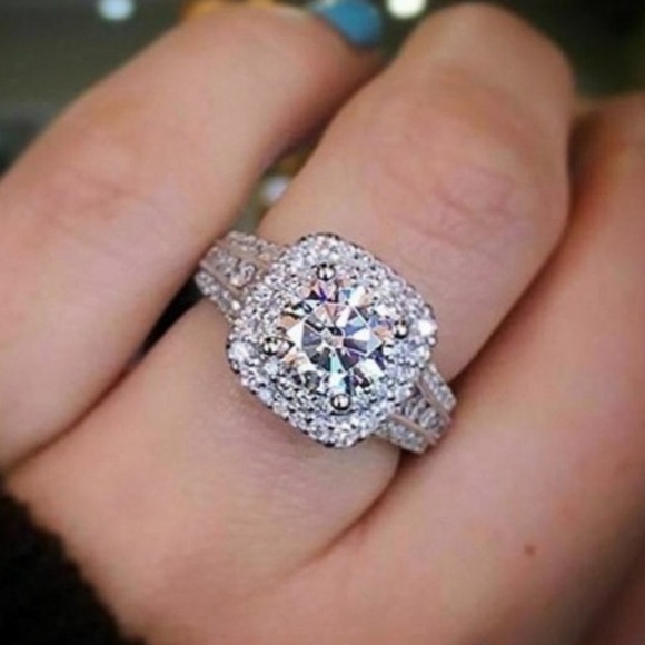 NEW💍925 STERLING SILVER DIAMOND HALO RING, CUTE RING, SHINY RING. - Picture 3 of 5